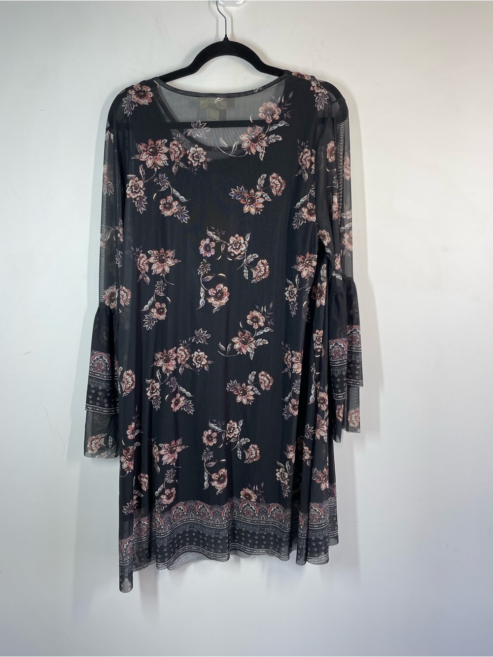 Style & Co Floral Bell Sleeve Dress Black Large Boho Cottagecore Chic Whimsigoth - Picture 7 of 12